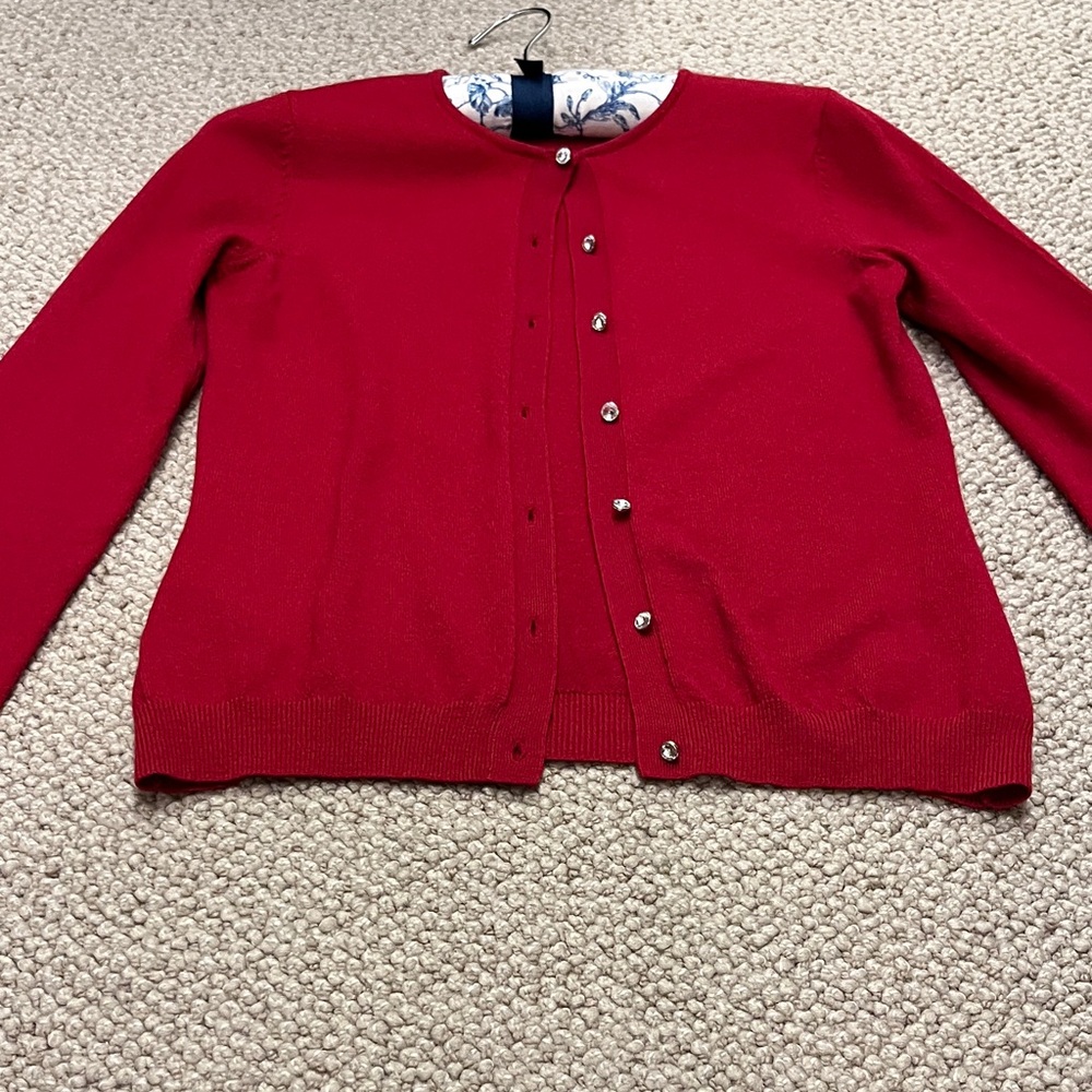 Women’s Beautiful Red Wool Sweater with Rhinestone Buttons - Picture 6 of 13